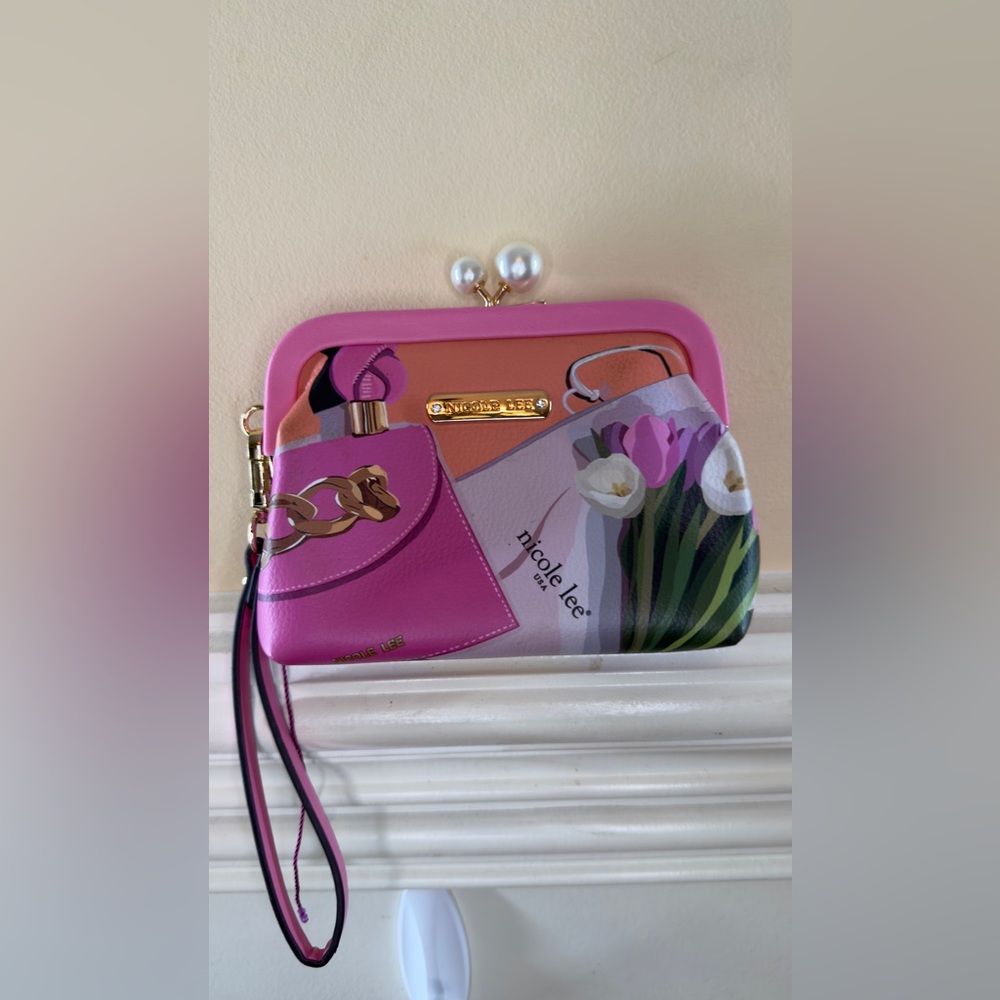 Nicole Lee‎ Pearl Kiss Lock Coin Purse in the "Violet Blossom"